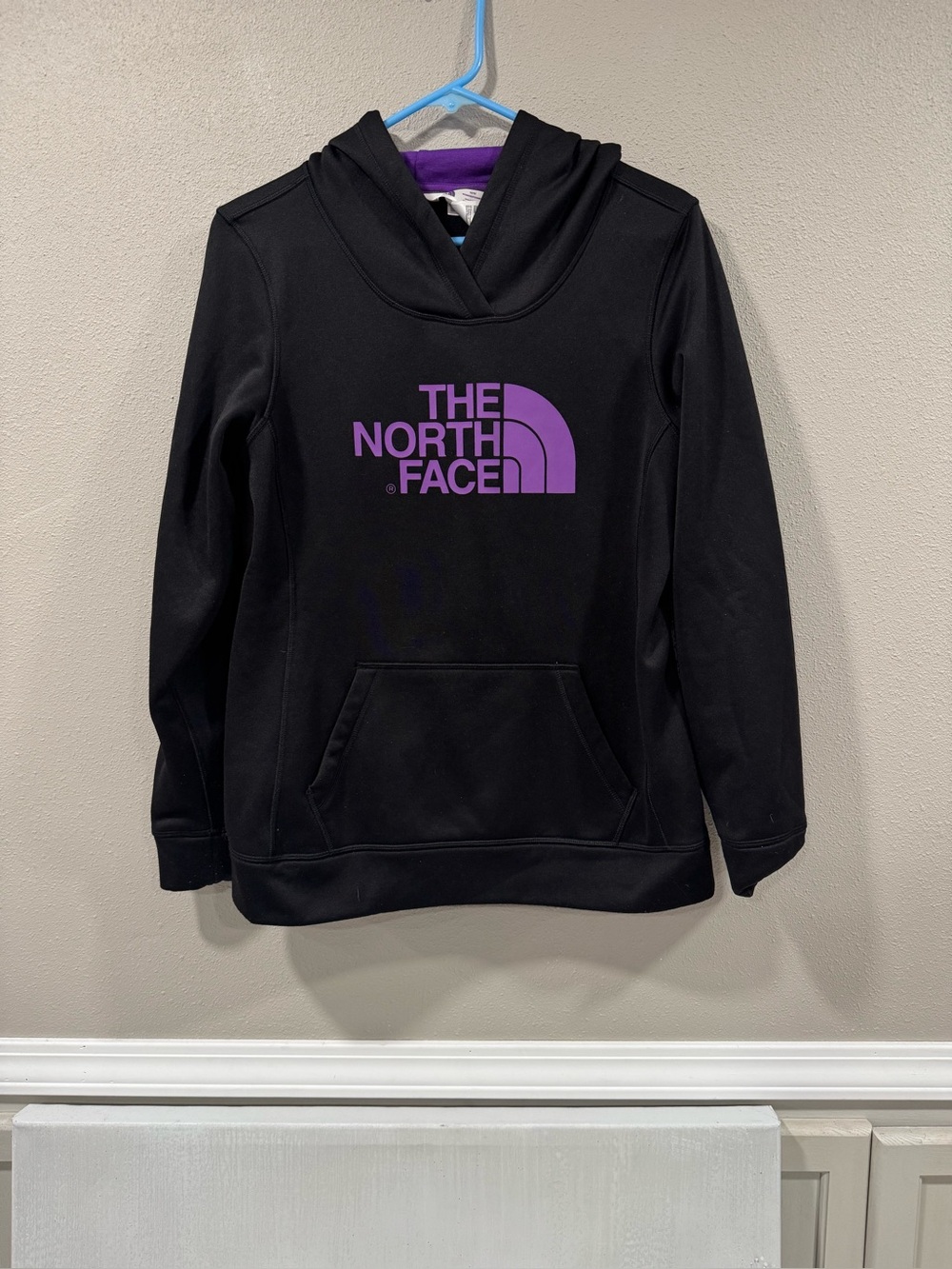 The North Face Black  Hoodie with Purple Logo